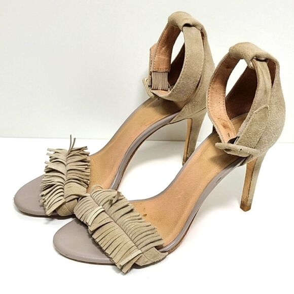 Joie Sandals Womens Size 7.5 Tan Suede Open Toe Heels Ankle Strap - Picture 2 of 7